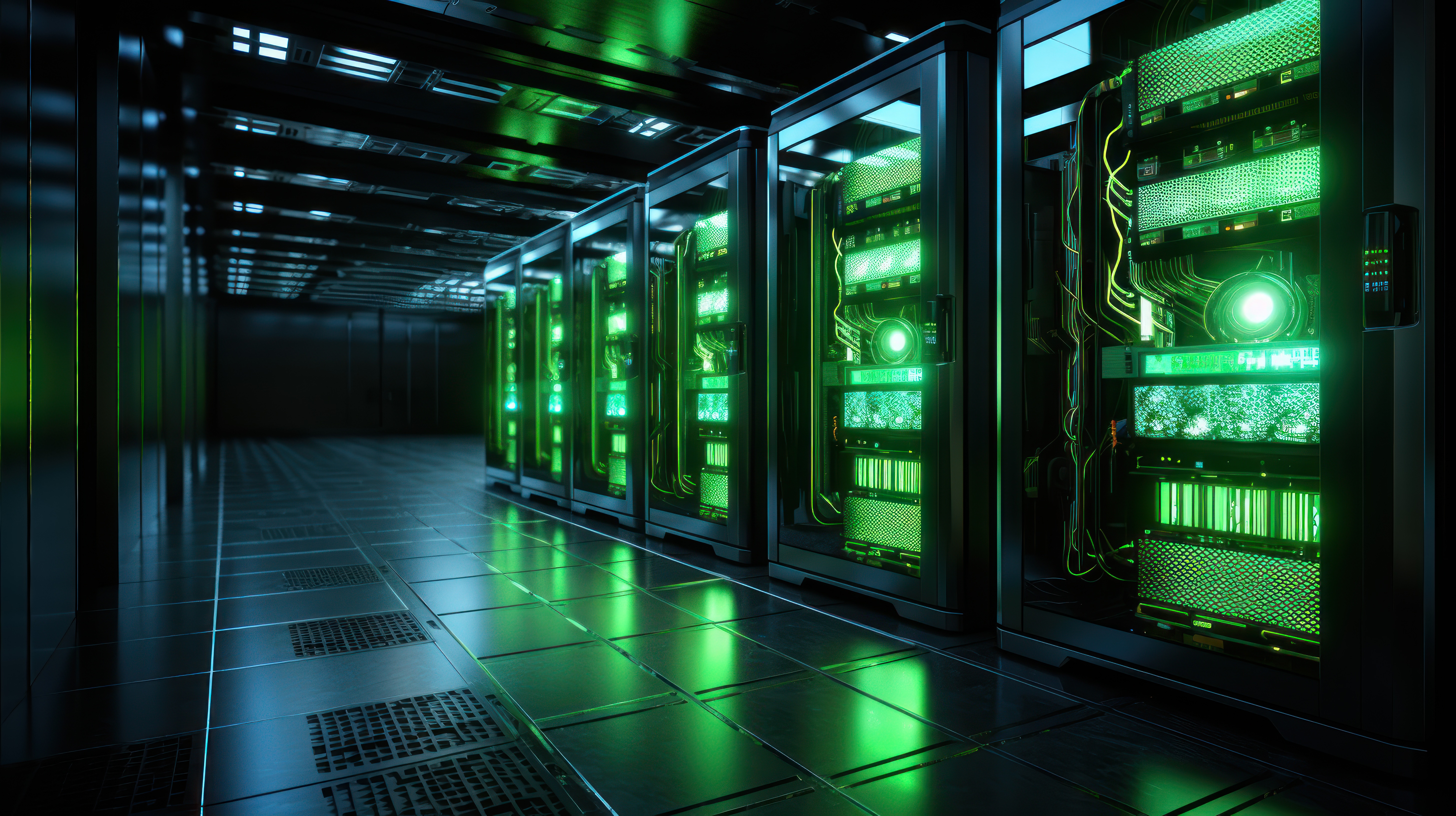 n the server room, you'll notice green lights signaling energy-efficient operations.